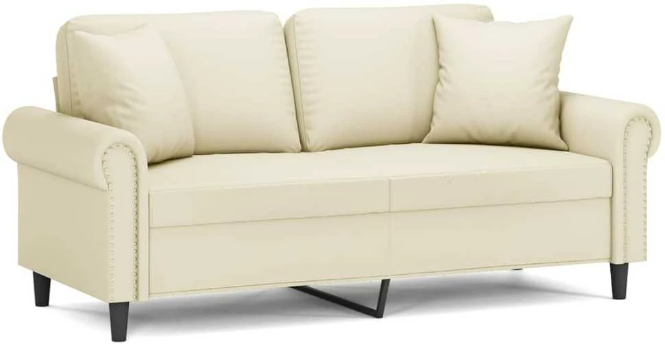 Dvivietė sofa su pagalvėlėmis, kreminė, 140cm, dirbtinė oda