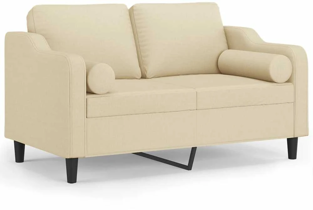 Dvivietė sofa su pagalvėlėmis, kreminės spalvos, 120cm, audinys