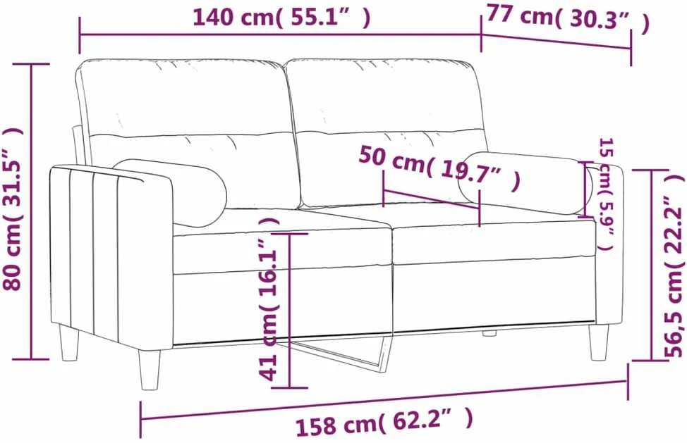 Dvivietė sofa su pagalvėlėmis, kreminės spalvos, 140cm, audinys