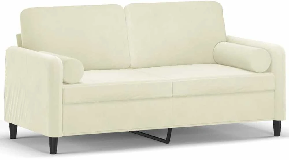 Dvivietė sofa su pagalvėlėmis, kreminės spalvos, 140cm, aksomas