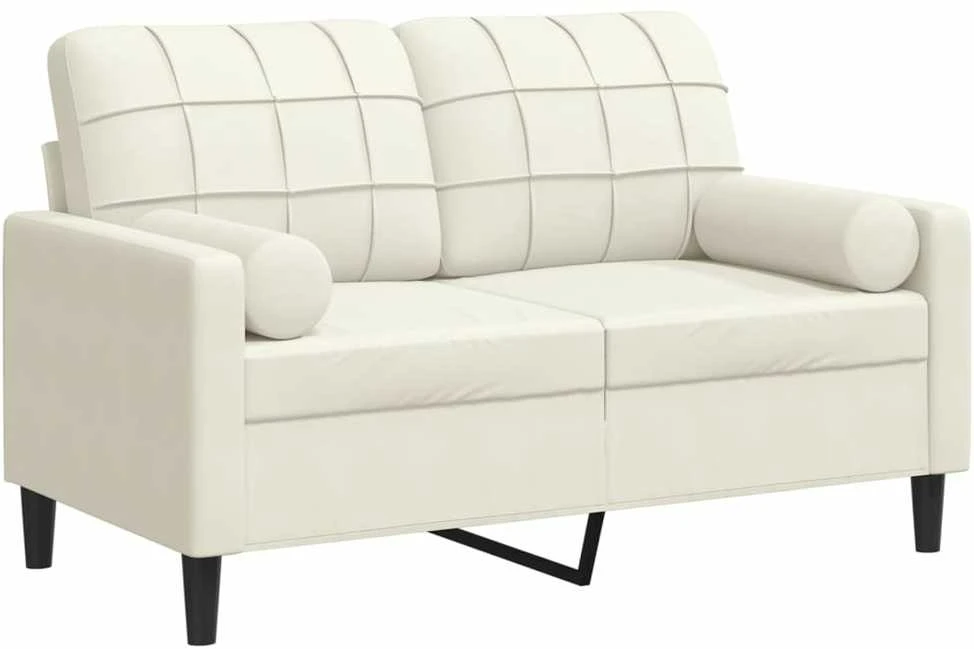 Dvivietė sofa su pagalvėlėmis, kreminės spalvos, 120cm, aksomas