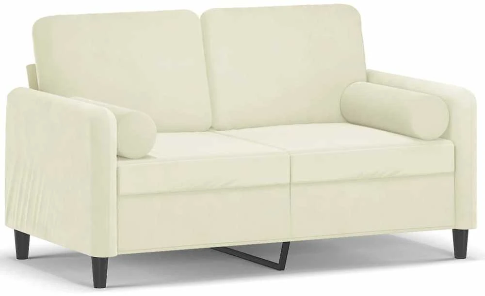 Dvivietė sofa su pagalvėlėmis, kreminės spalvos, 120cm, aksomas