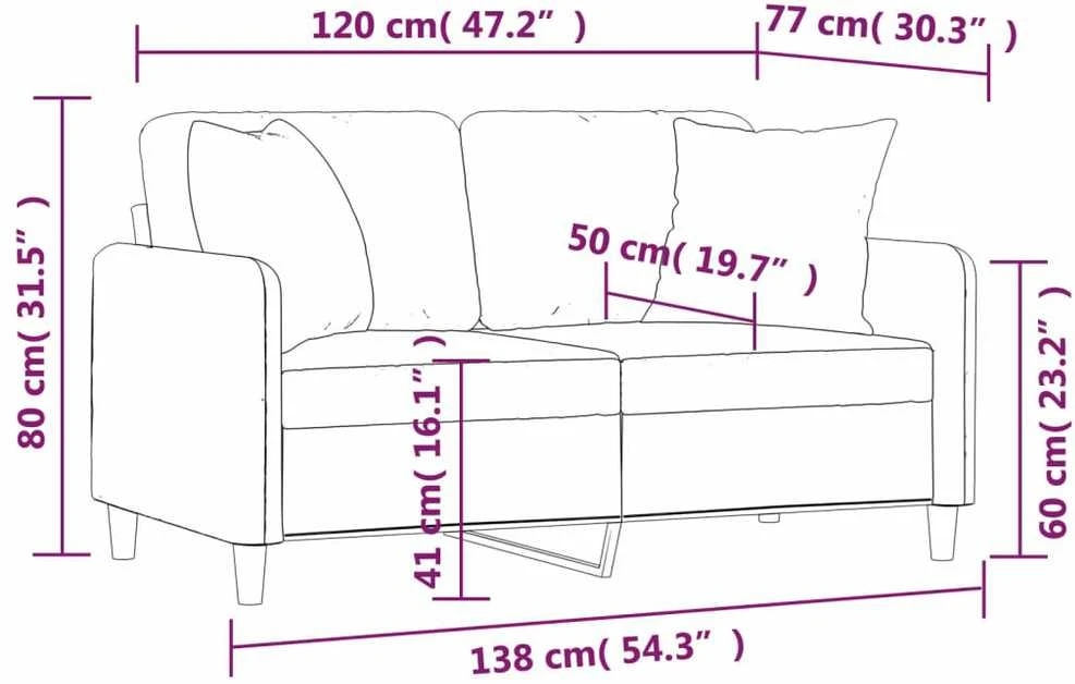 Dvivietė sofa su pagalvėlėmis, kreminės spalvos, 120cm, audinys