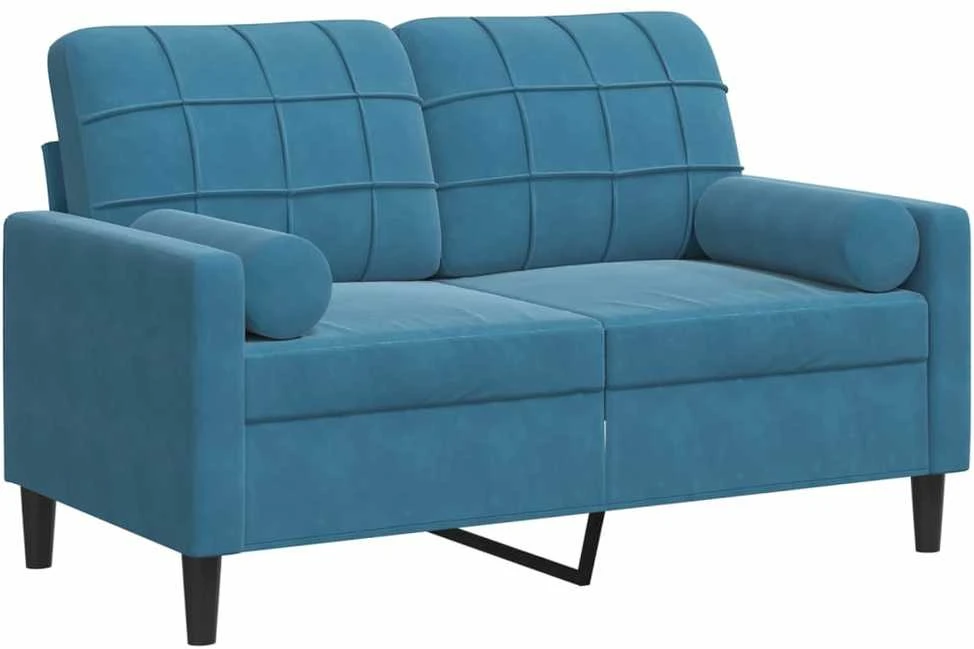 Dvivietė sofa su pagalvėlėmis, mėlynos spalvos, 120cm, aksomas