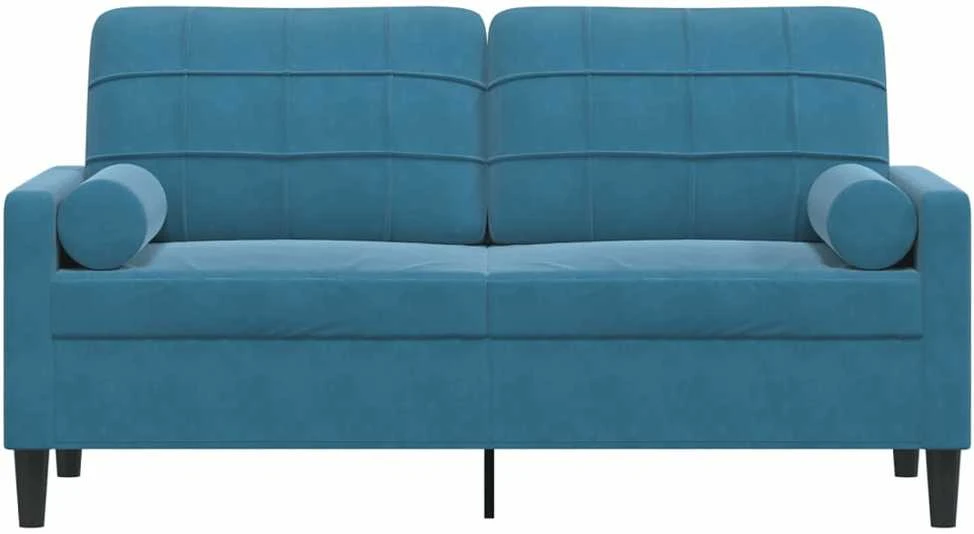 Dvivietė sofa su pagalvėlėmis, mėlynos spalvos, 140cm, aksomas