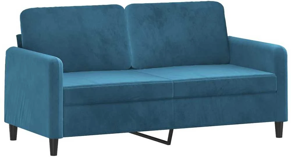 Dvivietė sofa su pagalvėlėmis, mėlynos spalvos, 140cm, aksomas