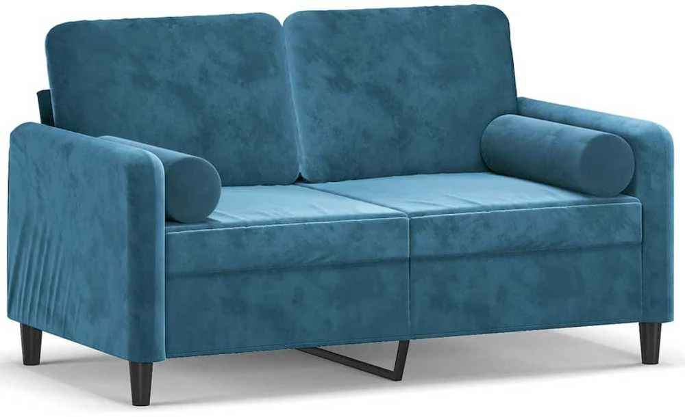Dvivietė sofa su pagalvėlėmis, mėlynos spalvos, 120cm, aksomas