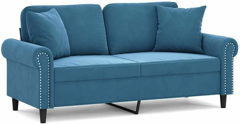 Dvivietė sofa su pagalvėlėmis, mėlynos spalvos, 140cm, aksomas