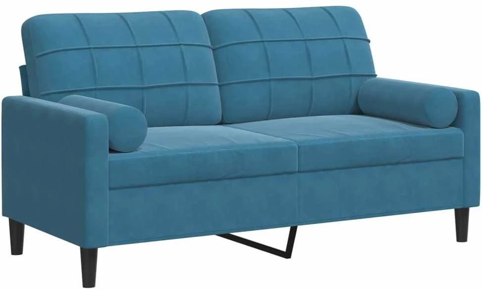 Dvivietė sofa su pagalvėlėmis, mėlynos spalvos, 140cm, aksomas