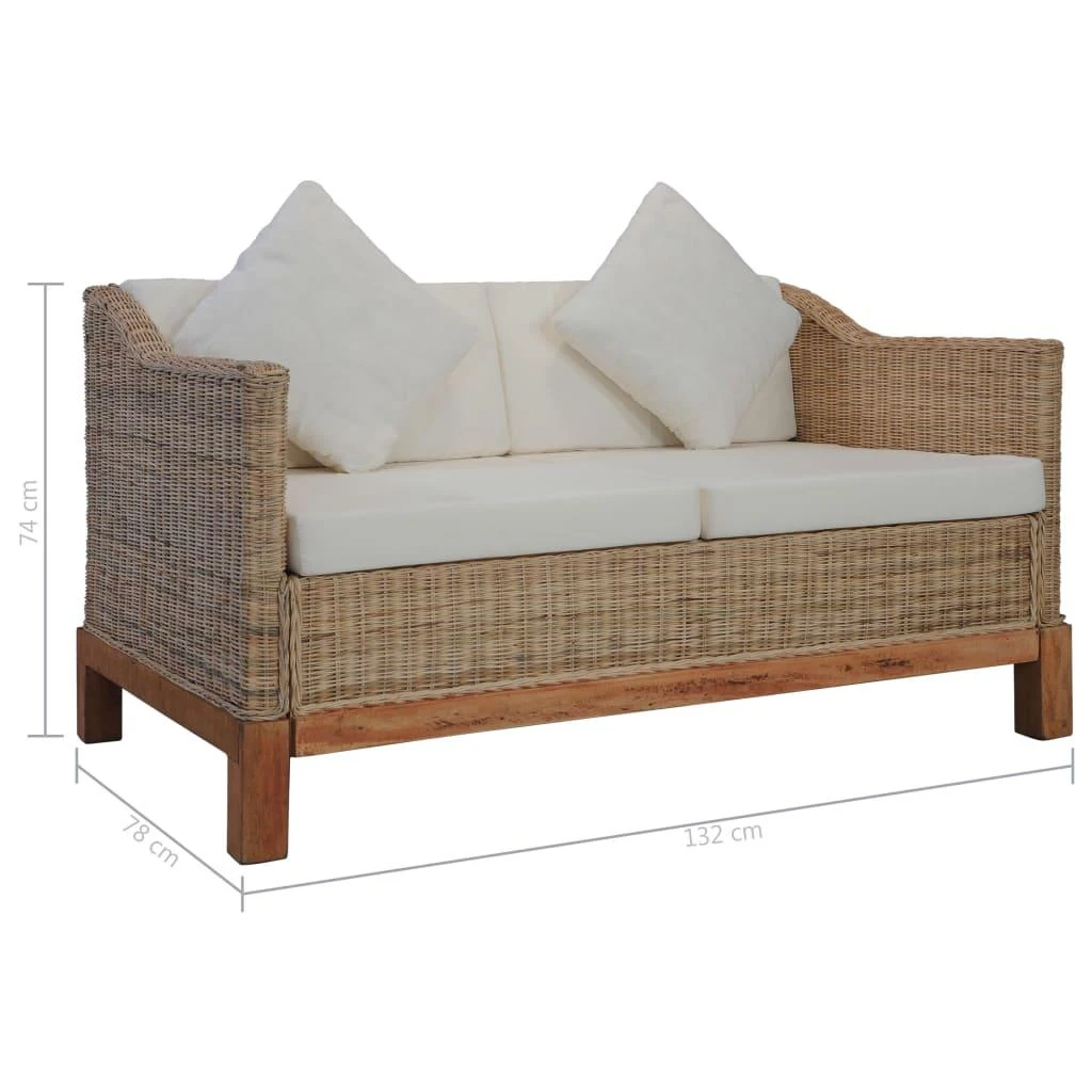 Dvivietė sofa su pagalvėlėmis, natūralus ratanas