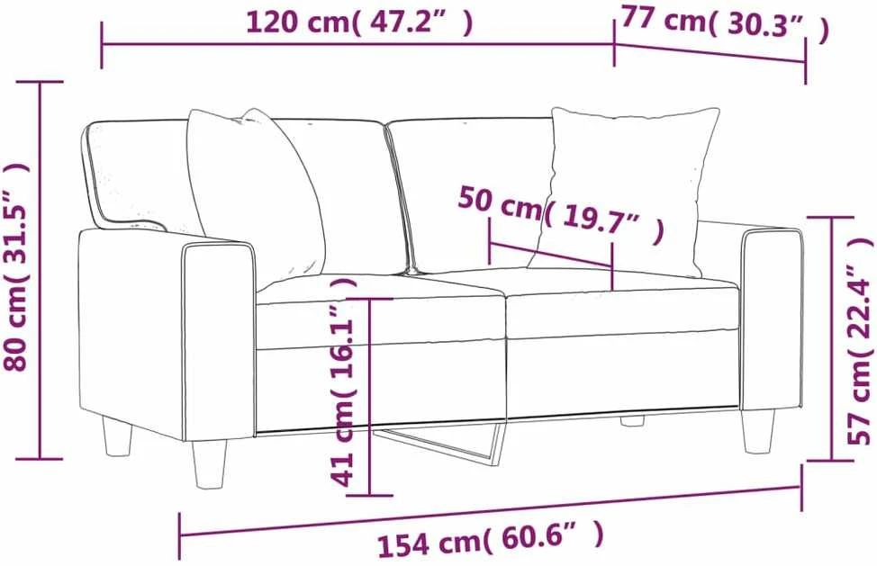 Dvivietė sofa su pagalvėlėmis, pilka, 120cm, dirbtinė oda