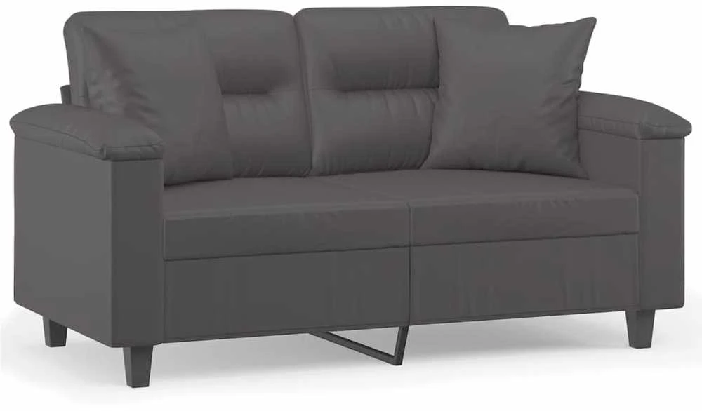 Dvivietė sofa su pagalvėlėmis, pilka, 120cm, dirbtinė oda