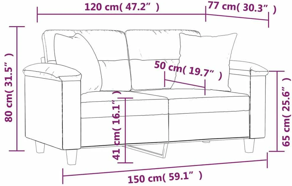 Dvivietė sofa su pagalvėlėmis, pilka, 120cm, dirbtinė oda
