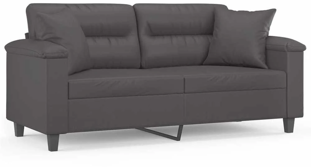 Dvivietė sofa su pagalvėlėmis, pilka, 140cm, dirbtinė oda