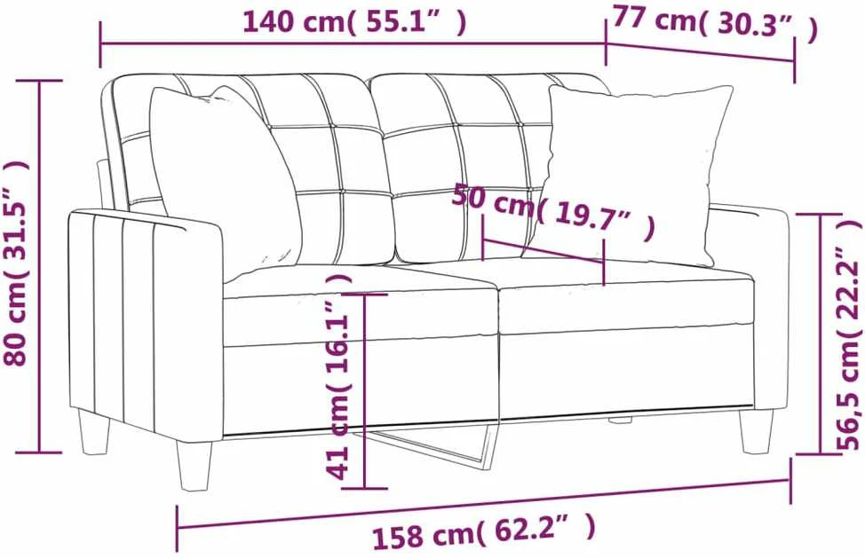 Dvivietė sofa su pagalvėlėmis, pilka, 140cm, dirbtinė oda