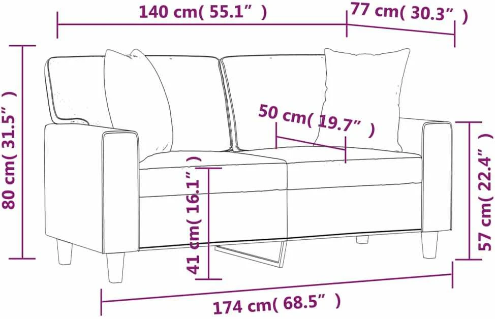 Dvivietė sofa su pagalvėlėmis, pilka, 140cm, dirbtinė oda
