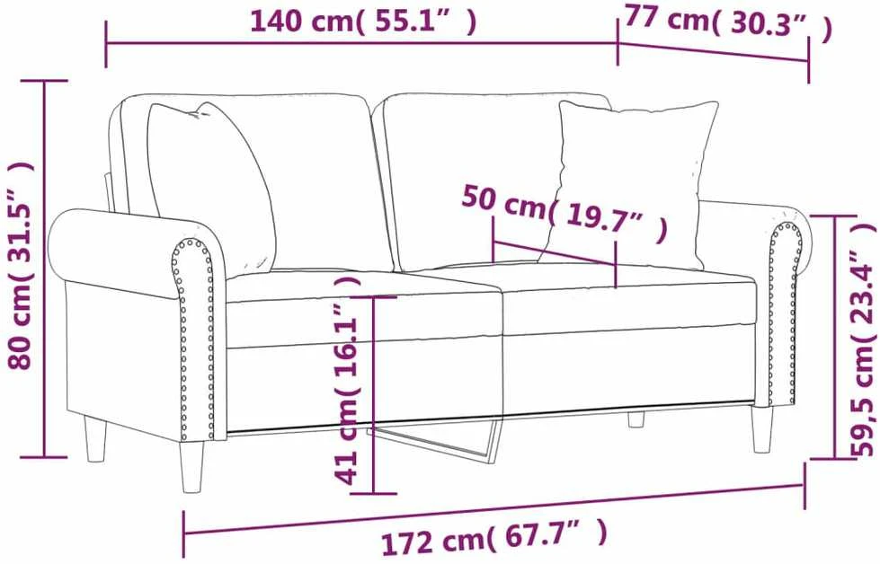 Dvivietė sofa su pagalvėlėmis, raudonojo vyno, 140cm, aksomas