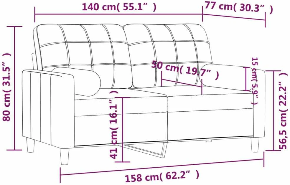Dvivietė sofa su pagalvėlėmis, raudonojo vyno, 140cm, audinys