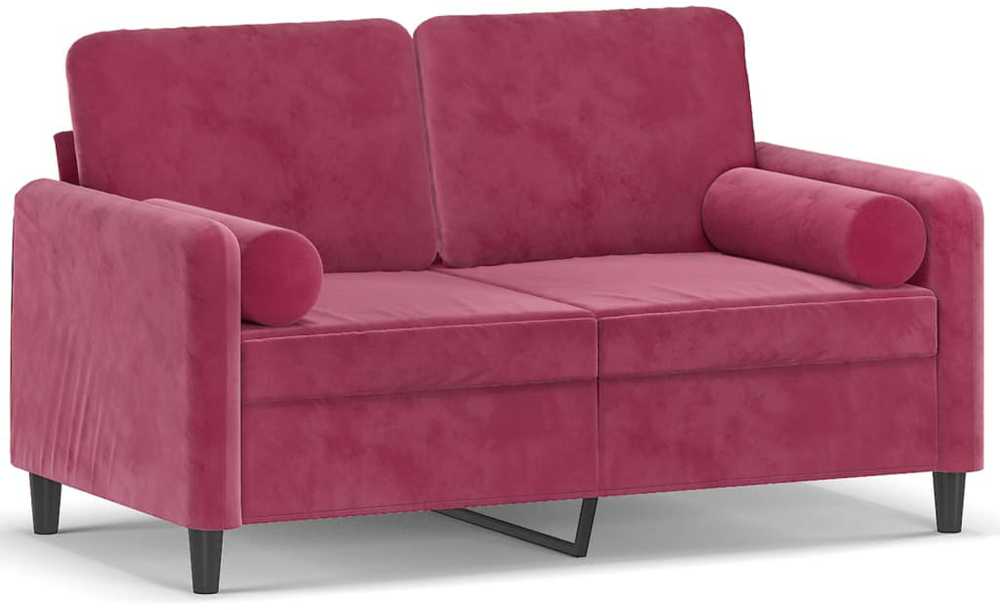Dvivietė sofa su pagalvėlėmis, raudonojo vyno, 120cm, aksomas