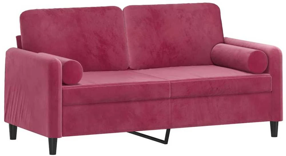 Dvivietė sofa su pagalvėlėmis, raudonojo vyno, 140cm, aksomas