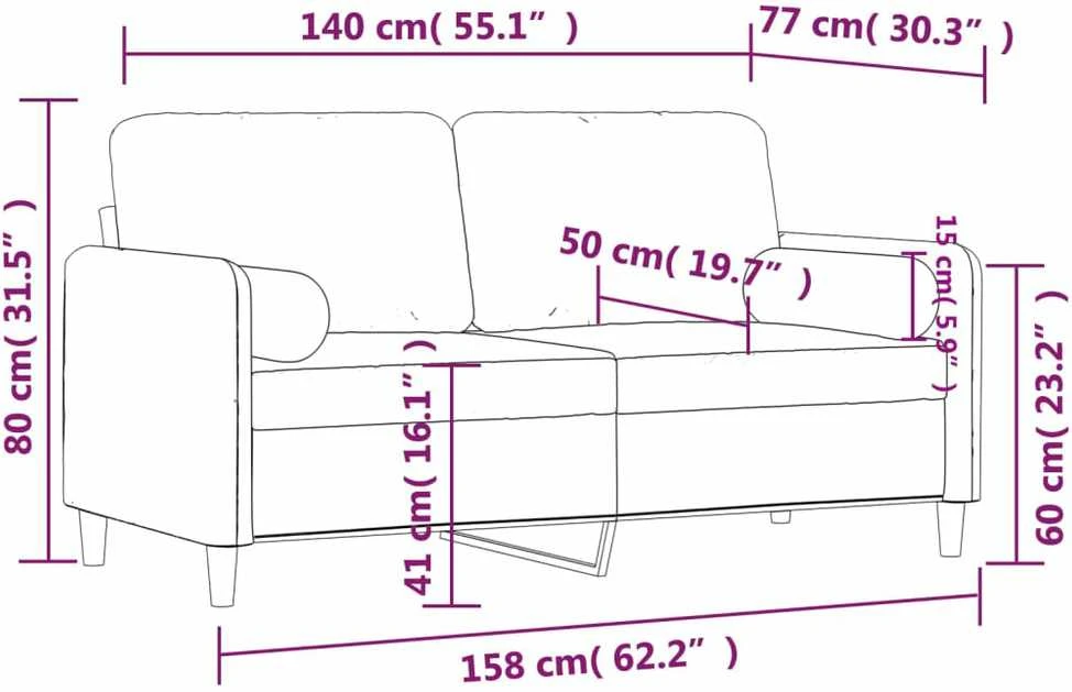 Dvivietė sofa su pagalvėlėmis, raudonojo vyno, 140cm, aksomas