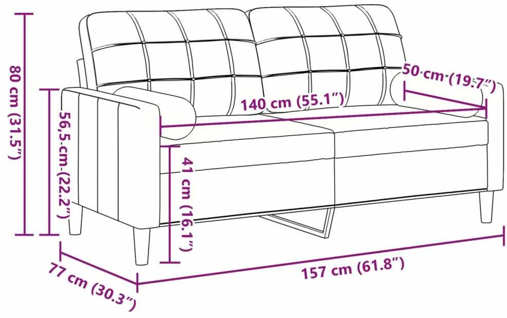 Dvivietė sofa su pagalvėlėmis, raudonojo vyno, 140cm, aksomas