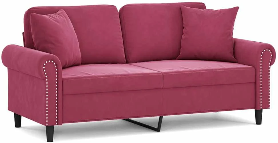 Dvivietė sofa su pagalvėlėmis, raudonojo vyno, 140cm, aksomas