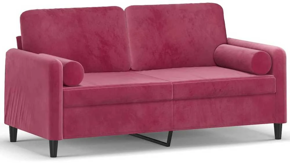 Dvivietė sofa su pagalvėlėmis, raudonojo vyno, 140cm, aksomas