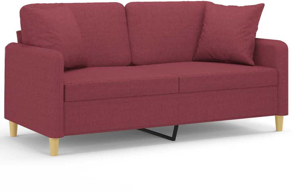 Dvivietė sofa su pagalvėlėmis, raudonojo vyno, 140cm, audinys