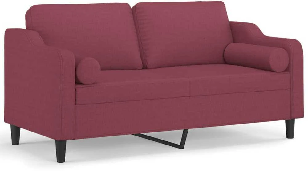 Dvivietė sofa su pagalvėlėmis, raudonojo vyno, 140cm, audinys