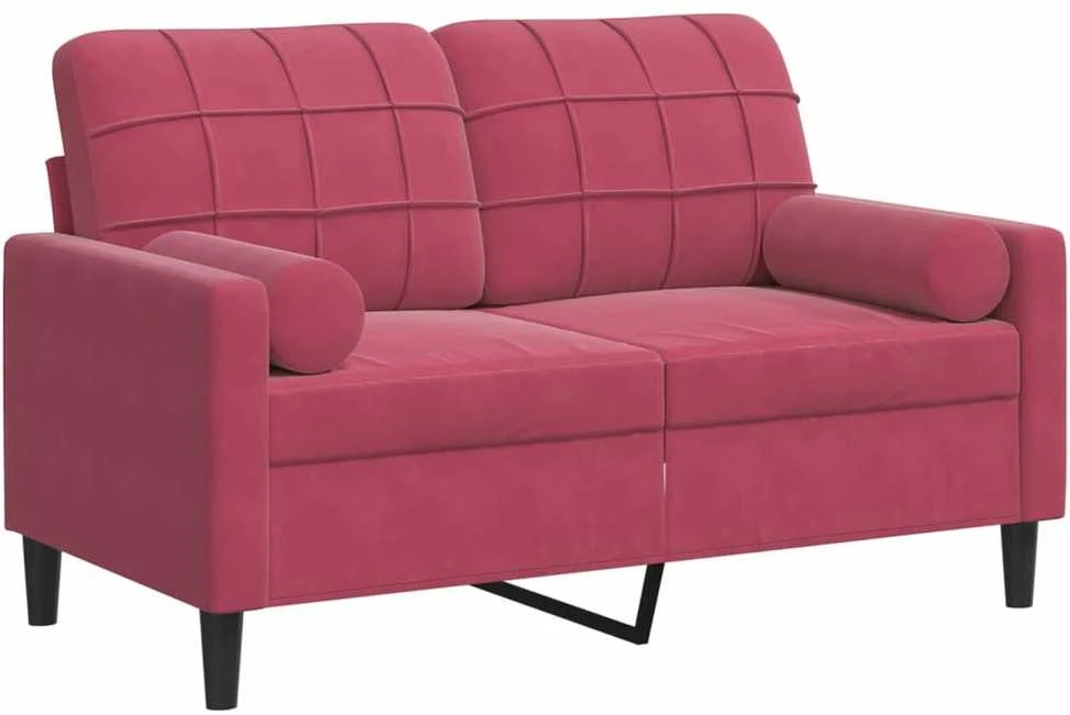 Dvivietė sofa su pagalvėlėmis, raudonojo vyno, 120cm, aksomas