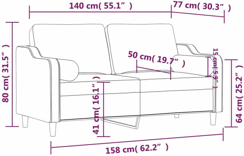 Dvivietė sofa su pagalvėlėmis, raudonojo vyno, 140cm, audinys