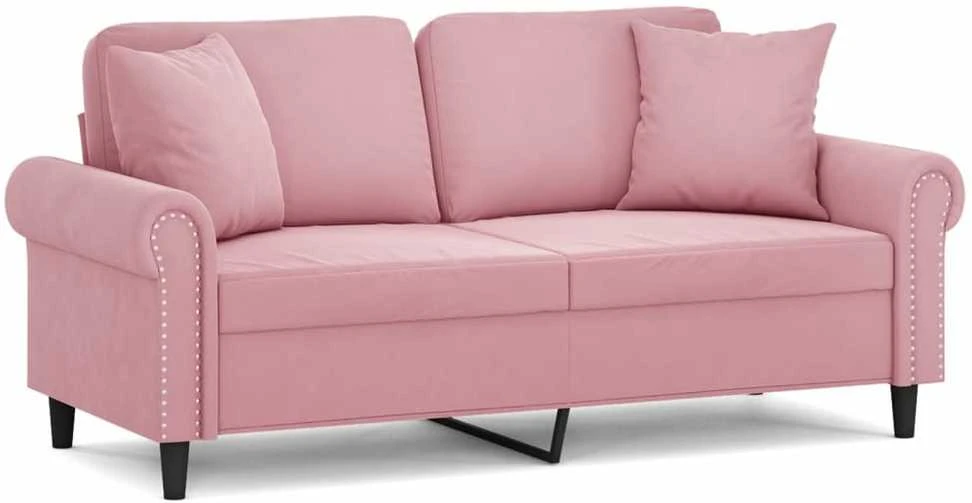 Dvivietė sofa su pagalvėlėmis, rožinės spalvos, 140cm, aksomas