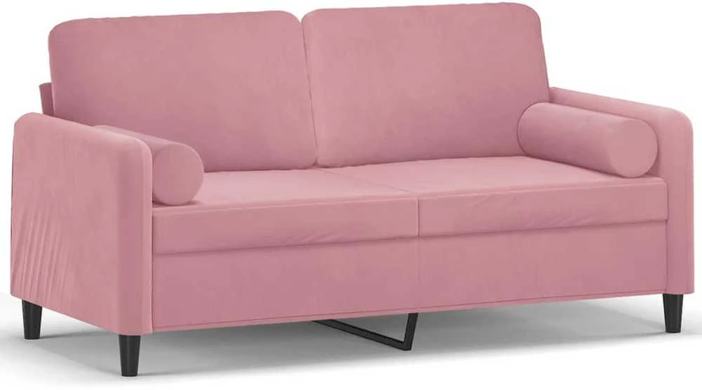 Dvivietė sofa su pagalvėlėmis, rožinės spalvos, 140cm, aksomas
