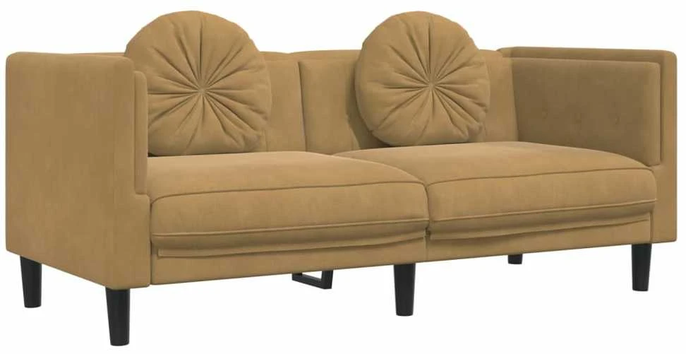 Dvivietė sofa su pagalvėlėmis, ruda, dirbtinė versta oda