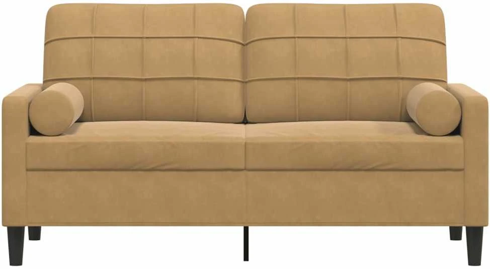 Dvivietė sofa su pagalvėlėmis, rudos spalvos, 140cm, aksomas