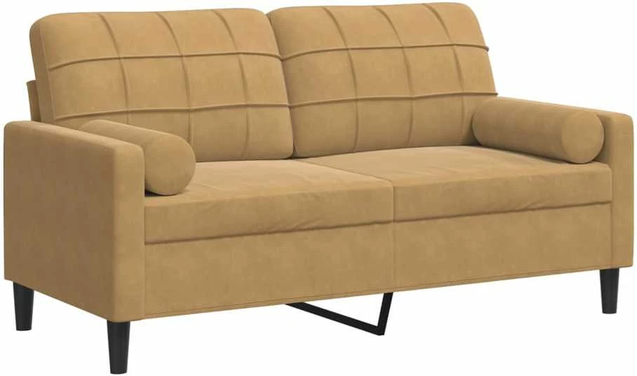 Dvivietė sofa su pagalvėlėmis, rudos spalvos, 140cm, aksomas