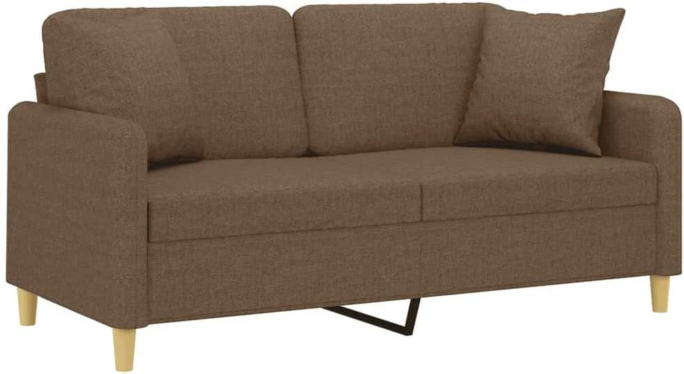 Dvivietė sofa su pagalvėlėmis, rudos spalvos, 140cm, audinys