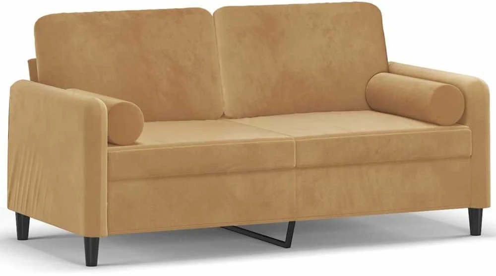Dvivietė sofa su pagalvėlėmis, rudos spalvos, 140cm, aksomas