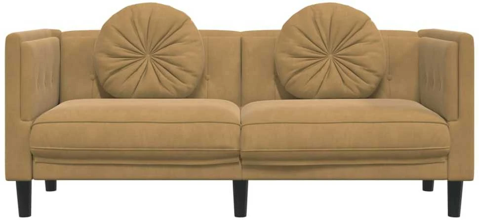 Dvivietė sofa su pagalvėlėmis, ruda, dirbtinė versta oda