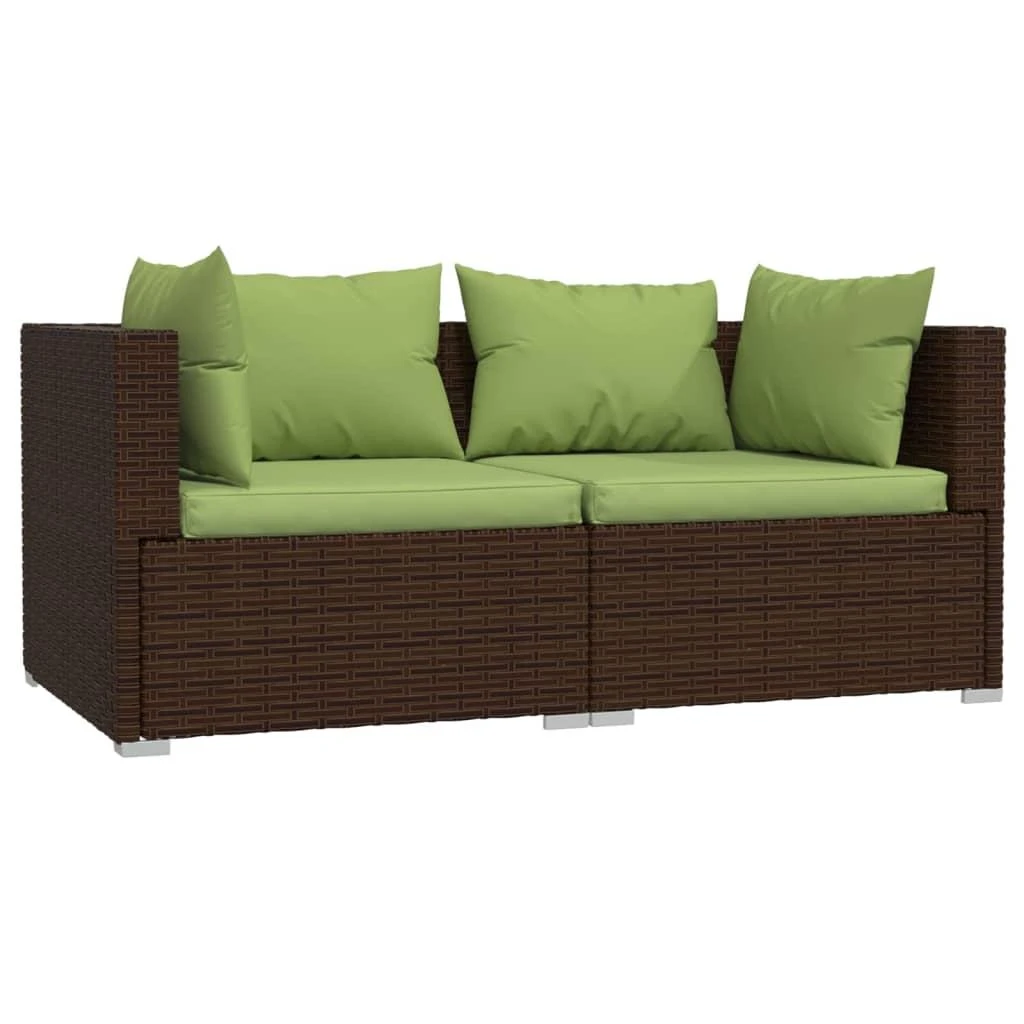 Lauko baldų komplektas Dvivietė sofa su pagalvėlėmis, rudos spalvos, poliratanas