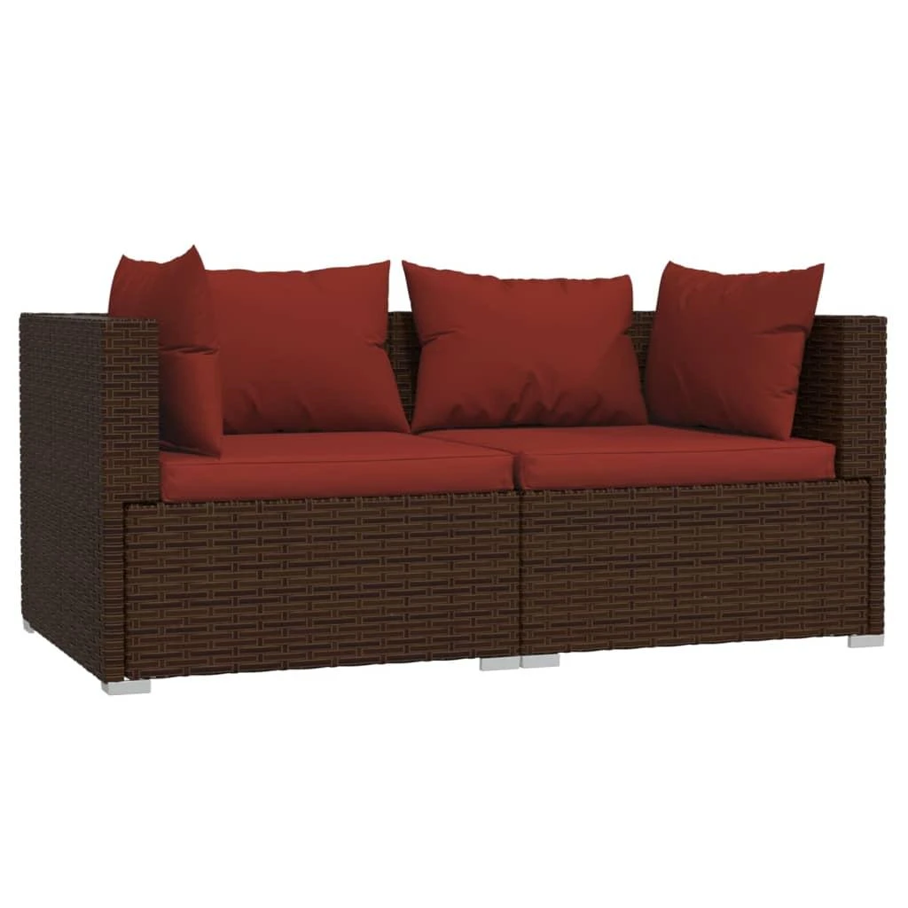 Lauko baldų komplektas Dvivietė sofa su pagalvėlėmis, rudos spalvos, poliratanas