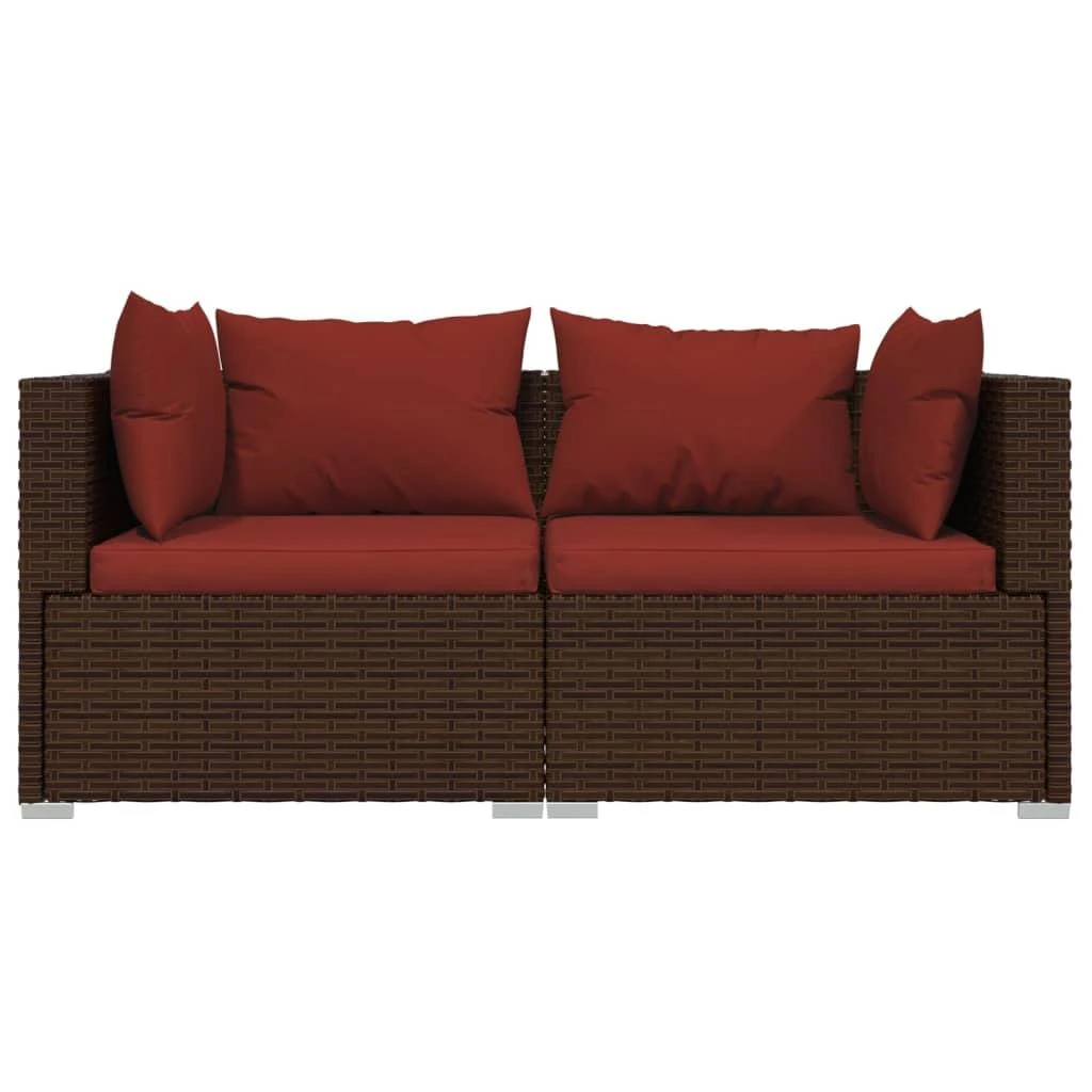 Lauko baldų komplektas Dvivietė sofa su pagalvėlėmis, rudos spalvos, poliratanas