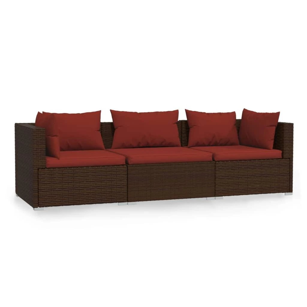Lauko baldų komplektas Dvivietė sofa su pagalvėlėmis, rudos spalvos, poliratanas