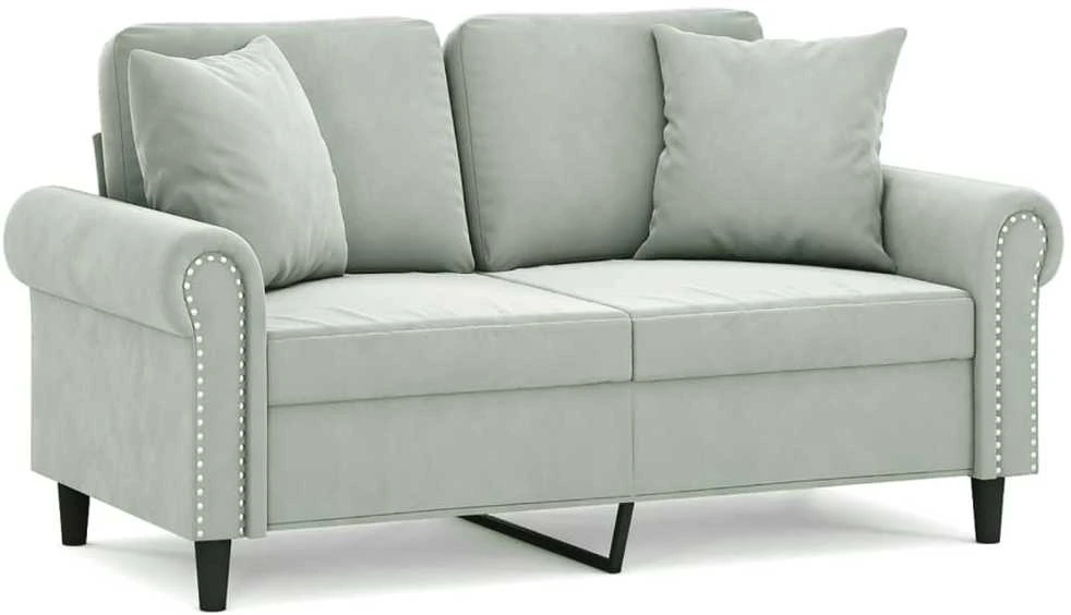 Dvivietė sofa su pagalvėlėmis, šviesiai pilka, 120cm, aksomas