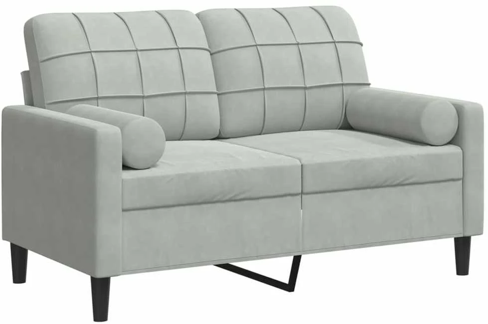 Dvivietė sofa su pagalvėlėmis, šviesiai pilka, 120cm, aksomas