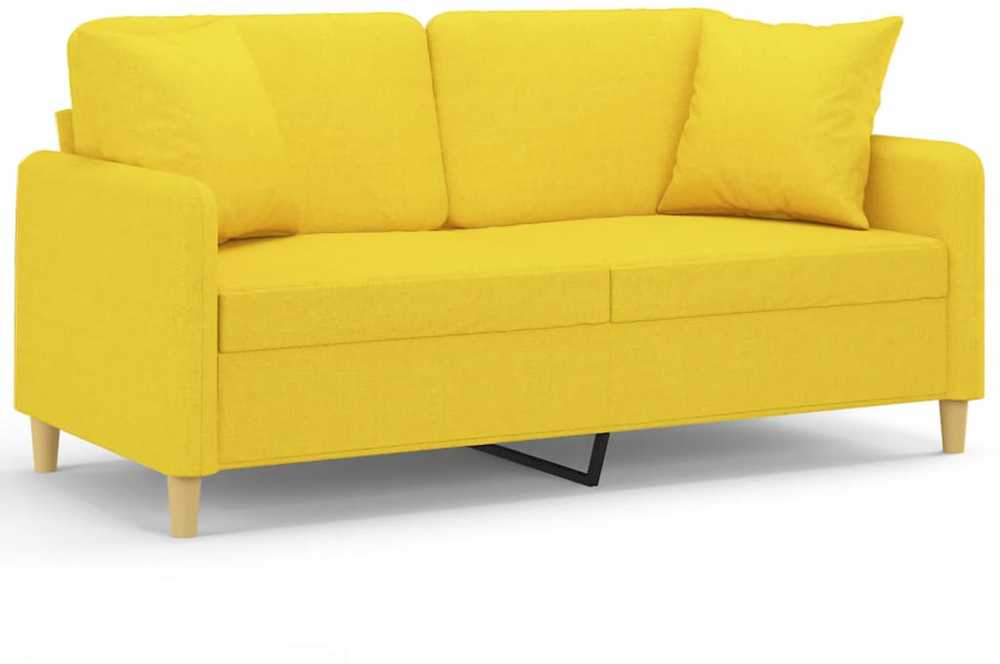 Dvivietė sofa su pagalvėlėmis, šviesiai geltona, 140cm, audinys