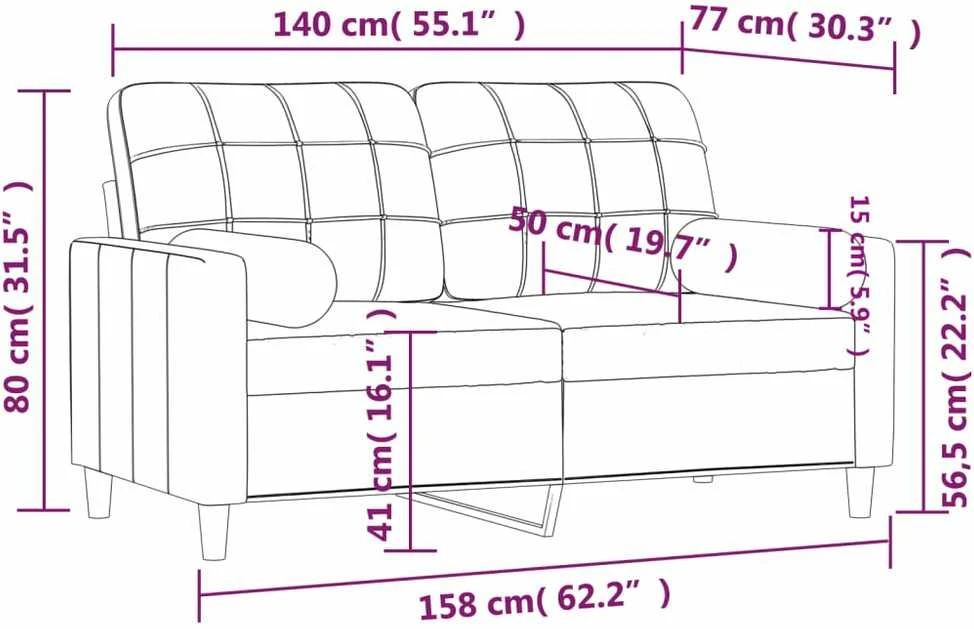 Dvivietė sofa su pagalvėlėmis, šviesiai pilka, 140cm, audinys