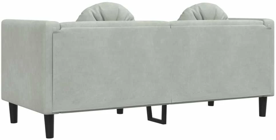 Dvivietė sofa su pagalvėlėmis, šviesiai pilkos spalvos, aksomas