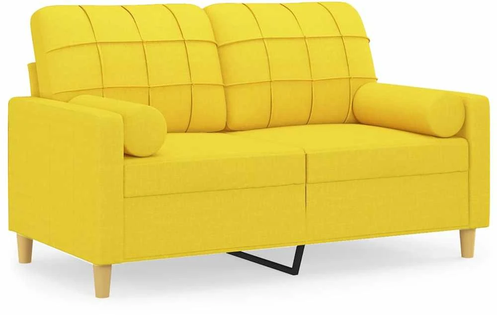 Dvivietė sofa su pagalvėlėmis, šviesiai geltona, 120cm, audinys
